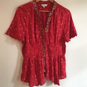 Anthropologie Ranna Gill red Embroidered Blouse Shirt M